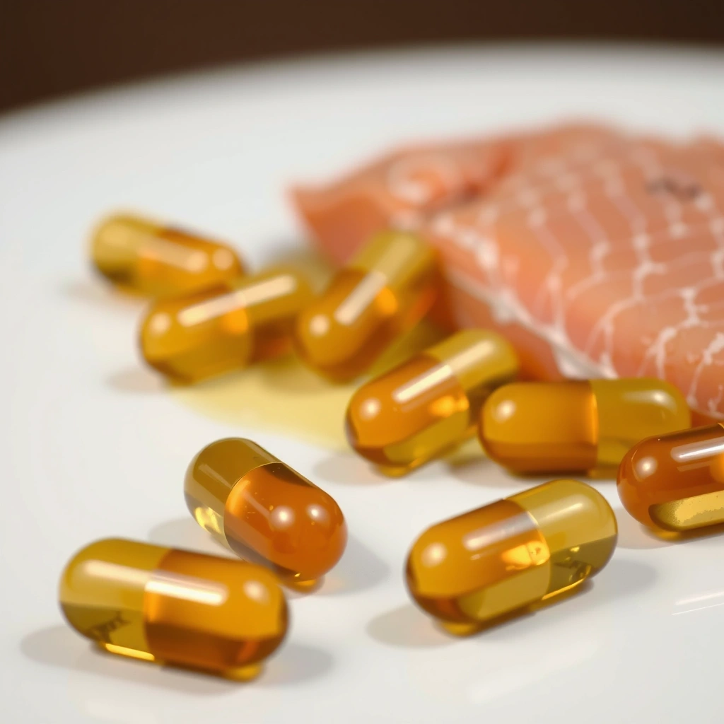 Cápsulas de Omega-3 con fondo de pescado y aceite